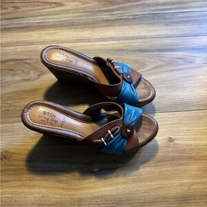 Spring Step Two-Tone Brown and Blue Leather Wedges Made in Italy